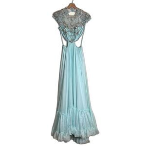 MAC DUGGAL 2025 RUFFLE EMBELLISHED MAXI DRESS FLORAL CHIFFON 68470 size 2